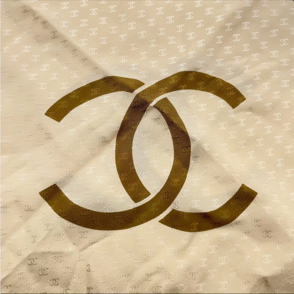 Authentic Chanel Coco Mark Beige Silk Scarf W/Box - Picture 9 of 11